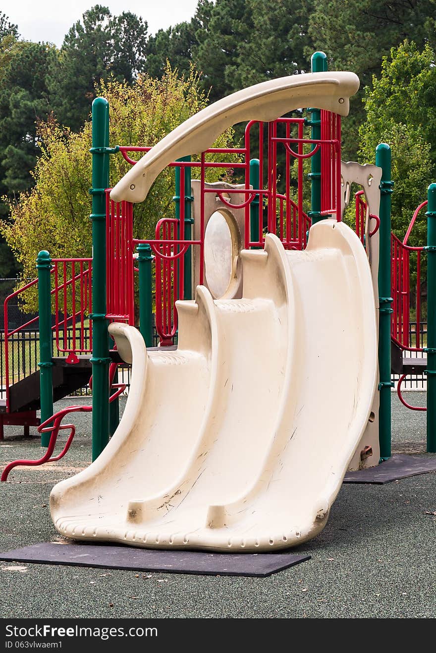 A playground with a three way slide found in Dresden Park near Atlanta, Georgia. A playground with a three way slide found in Dresden Park near Atlanta, Georgia.