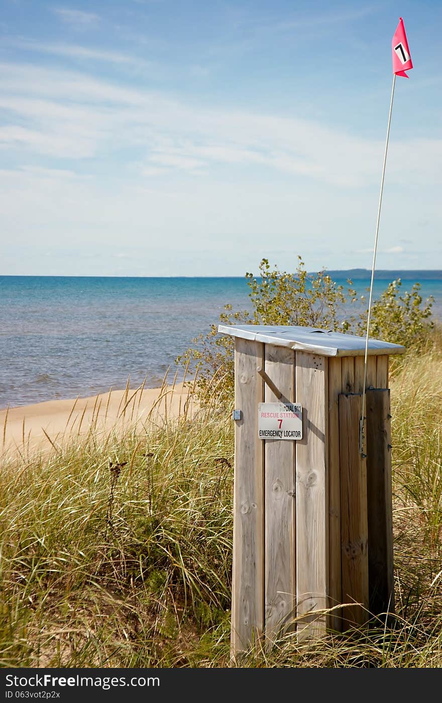 If there is life emergency problem on the beach of lake Michigan and your phone is out of order this fixed unit will produce an alarm in the nearest emergency services and they will locate you by GPS. If there is life emergency problem on the beach of lake Michigan and your phone is out of order this fixed unit will produce an alarm in the nearest emergency services and they will locate you by GPS