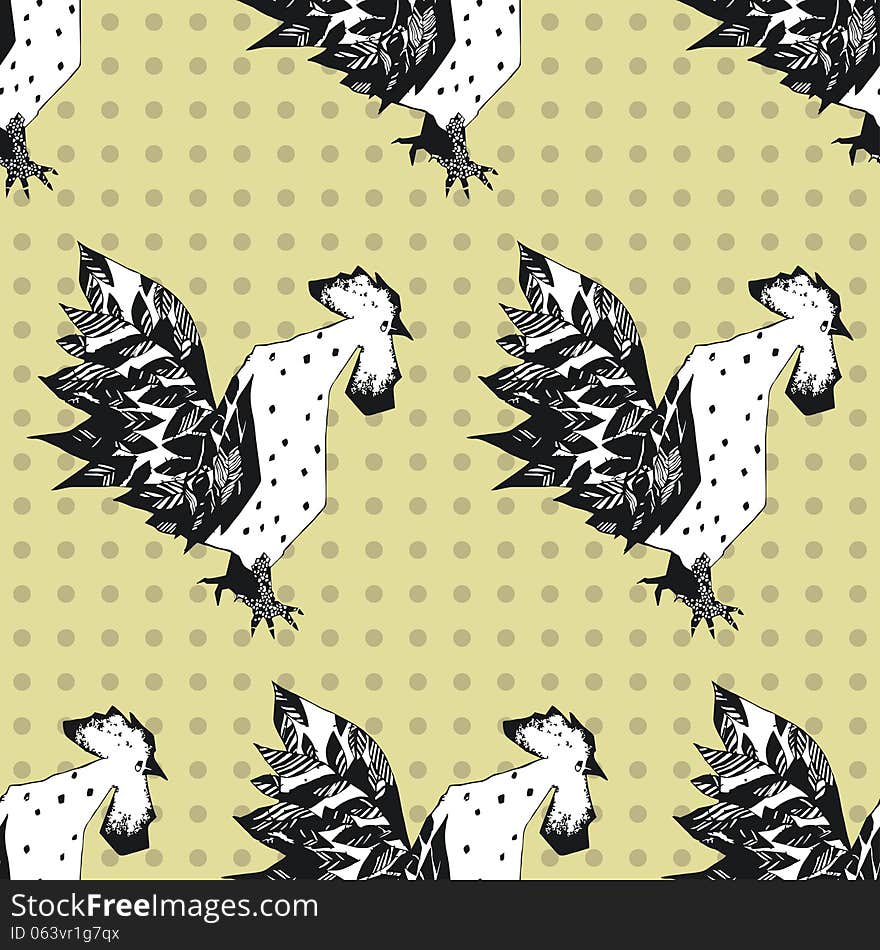 Seamless pattern with cocks