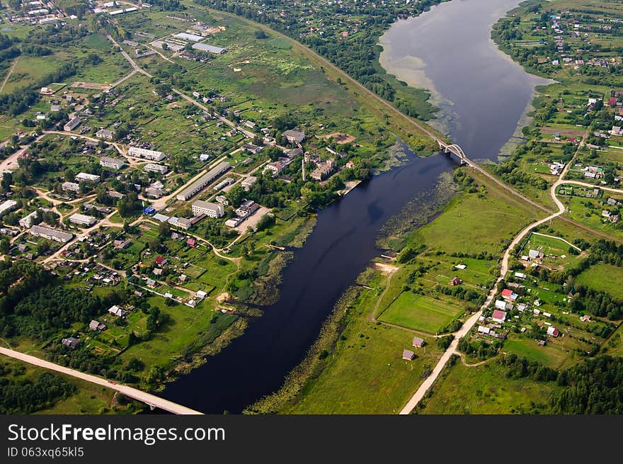 Photo from a height of 600 meters, these shots are taken with ANT. Under the wing of the plane expanse Kimry region Tver region