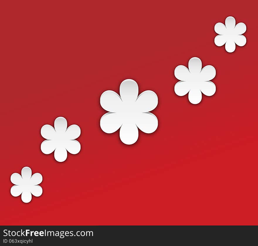 Red background with white paper flowers. Red background with white paper flowers.