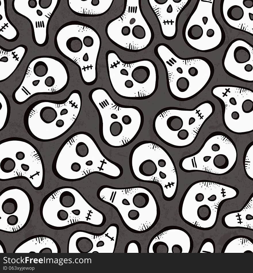 Seamless Pattern With Funny Skulls