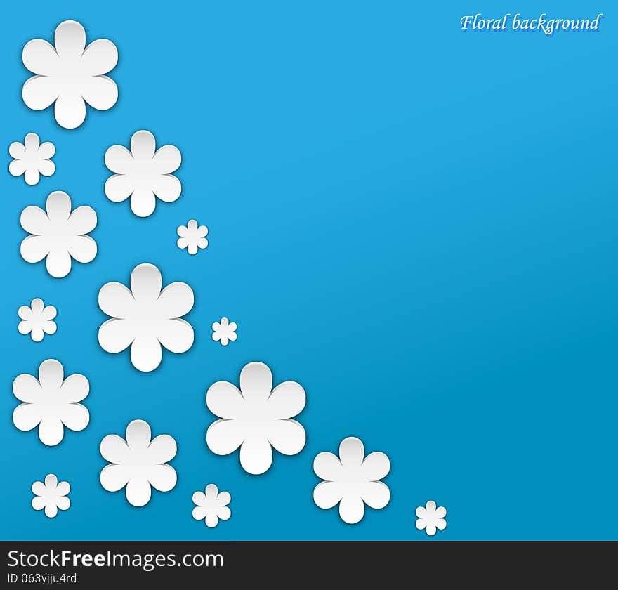 Blue background with white paper flowers. Blue background with white paper flowers.