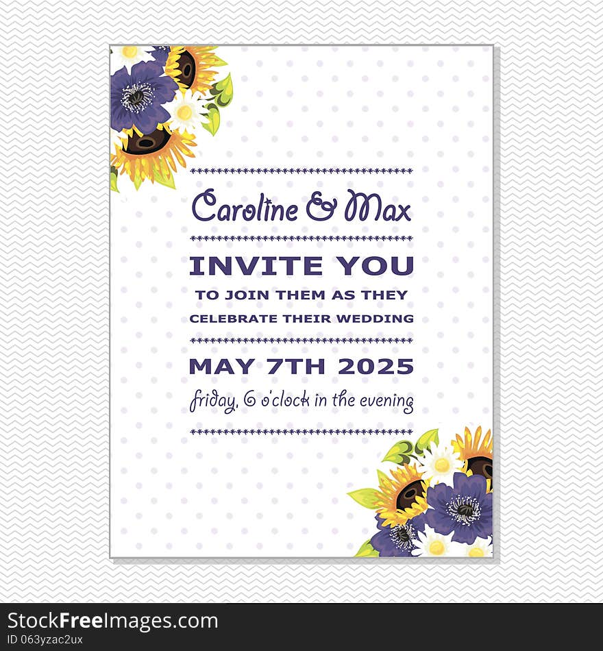 Wedding card or invitation with abstract floral background