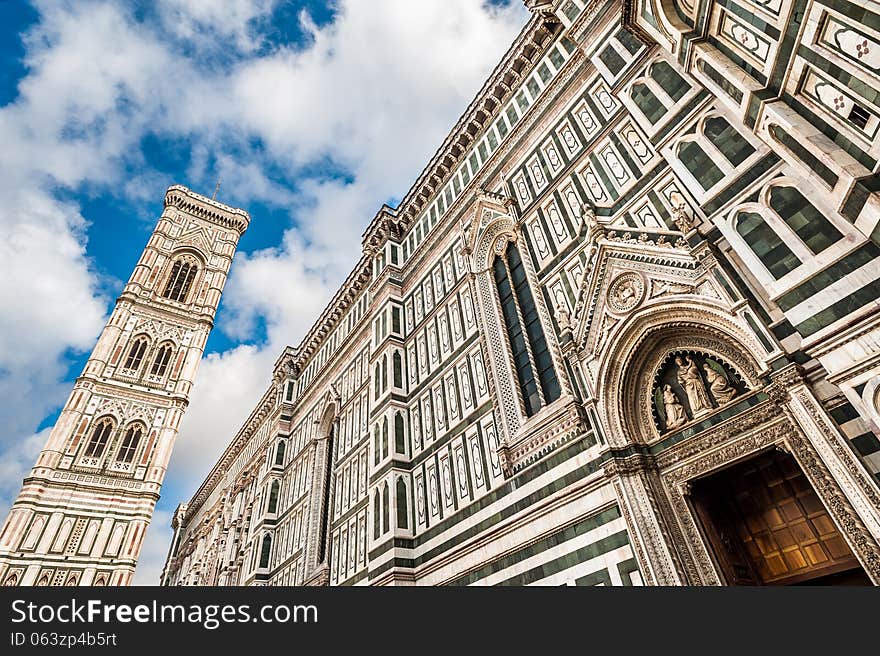 Detail of the gothic cathedral of Florence in Italy or Basilica of Saint Mary of flower by Filippo Brunelleschi architect