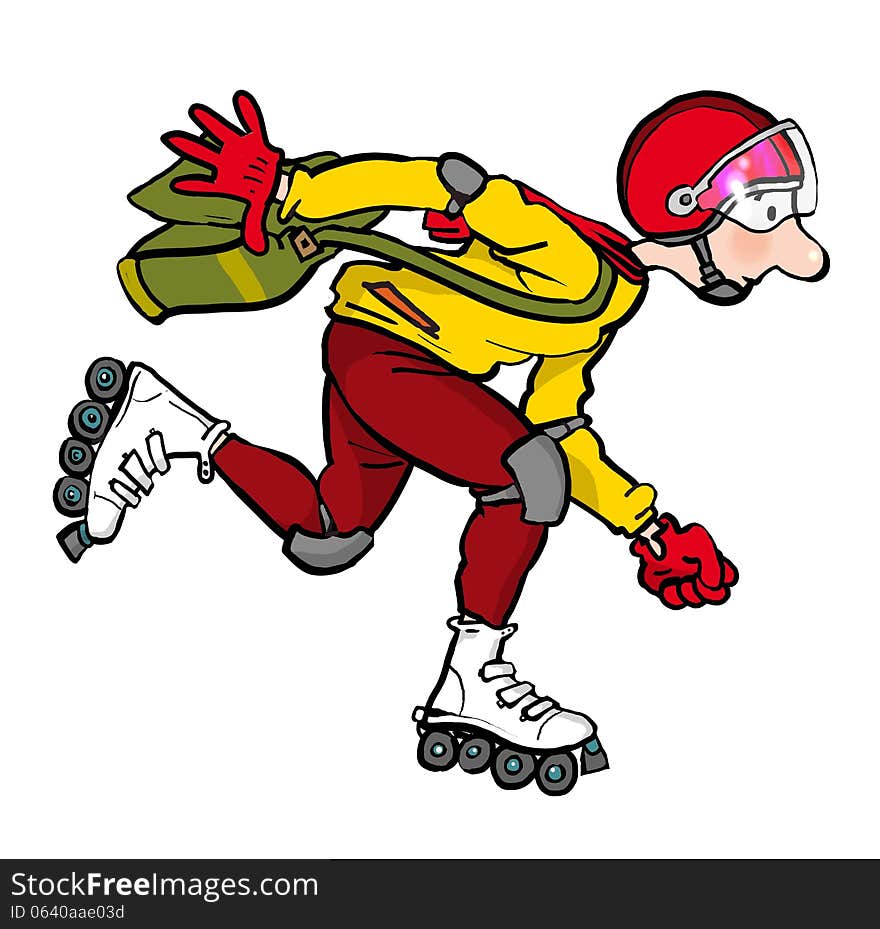 Rollerblader man with helmet against white background