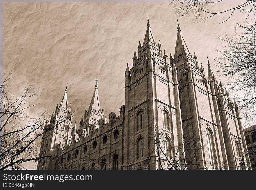 Salt lake city Temple in sepia