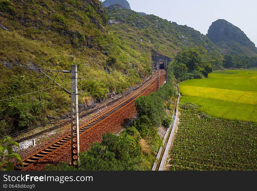 Railway in the mountains of southern Guangxi province,China. Railway in the mountains of southern Guangxi province,China