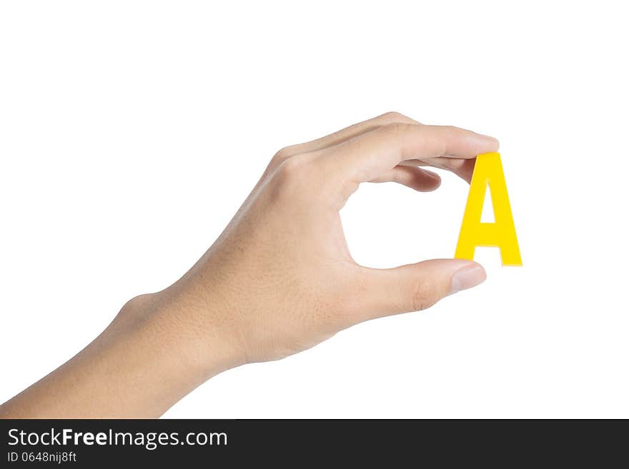 Hands holding letters A, isolated on white background. Hands holding letters A, isolated on white background