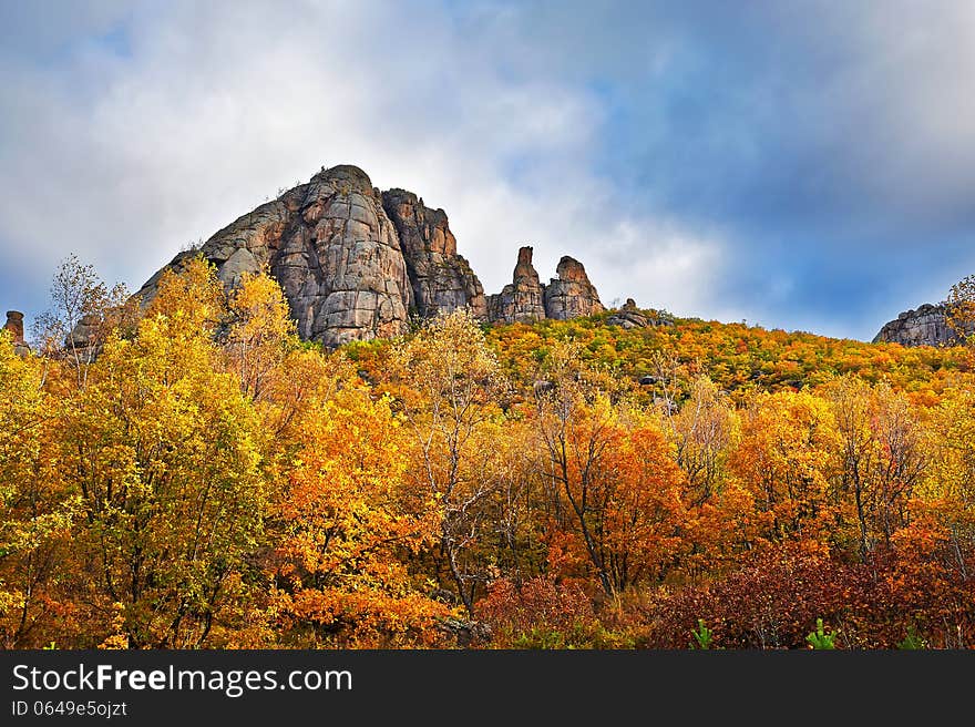 The Lama mountain of autumn woods surround