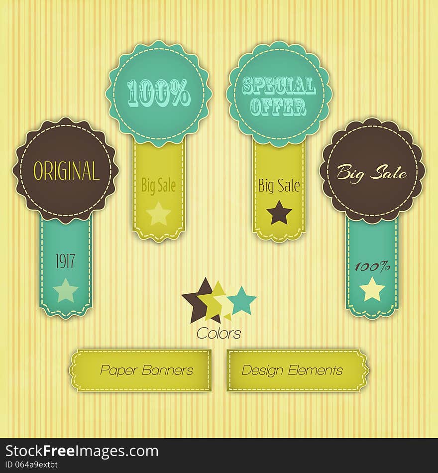 New set of commercial labels on paper background can use like vintage design elements. New set of commercial labels on paper background can use like vintage design elements