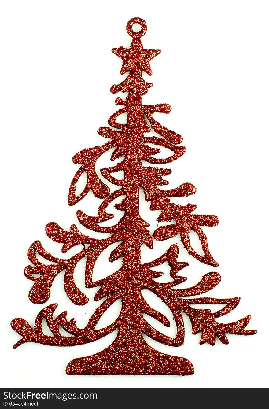 Ornamental red Christmas Tree isolated on a white background