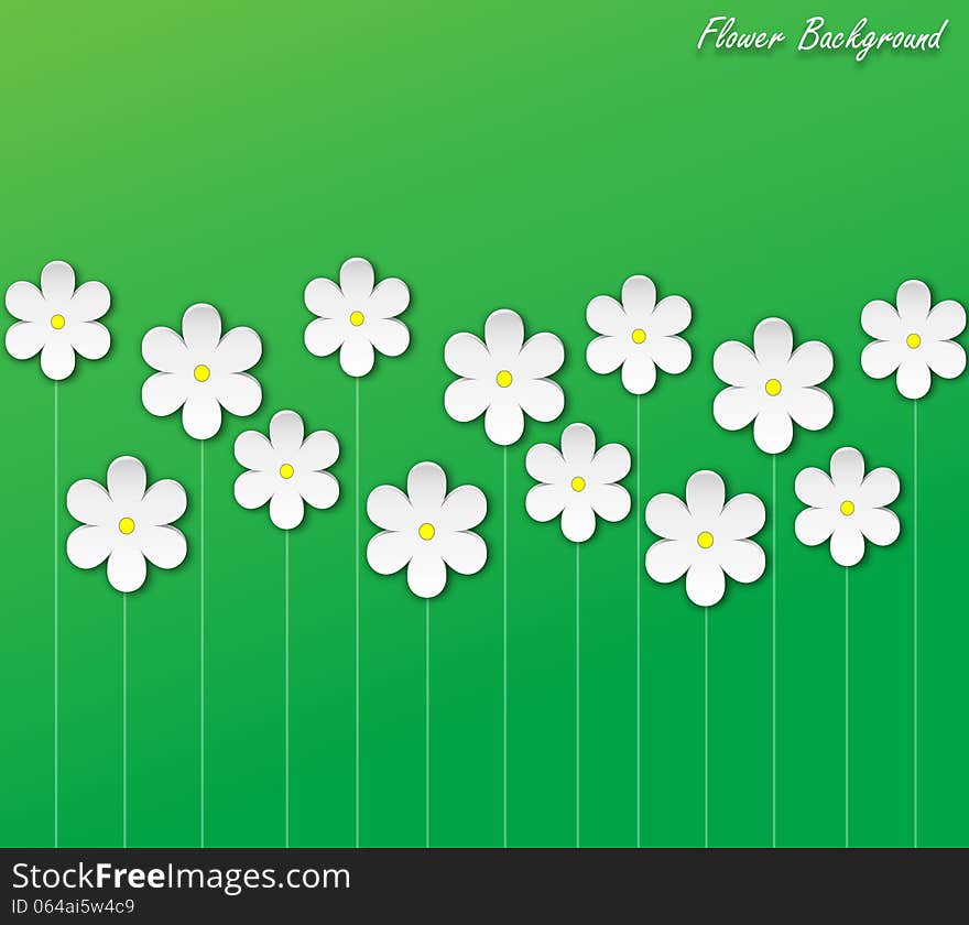 Vector green background with white paper flowers. Vector green background with white paper flowers.