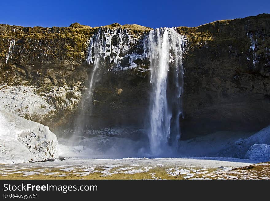 Seljalandsfoss Waterfall, Iceland. Seljalandsfoss is one of the most beautiful waterfalls in Iceland. Seljalandsfoss Waterfall, Iceland. Seljalandsfoss is one of the most beautiful waterfalls in Iceland