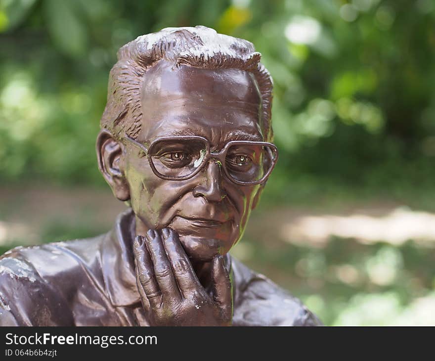 Face bronze representing an intellectual - Statue in the Park residence in Belem - Amazonia - Brazil. Face bronze representing an intellectual - Statue in the Park residence in Belem - Amazonia - Brazil