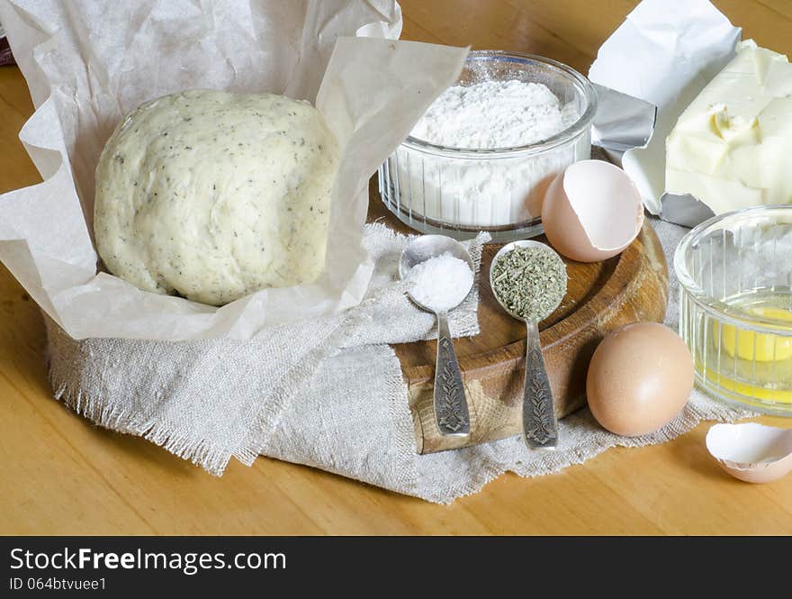 Ingredients for the dough: eggs, flour, butter, salt