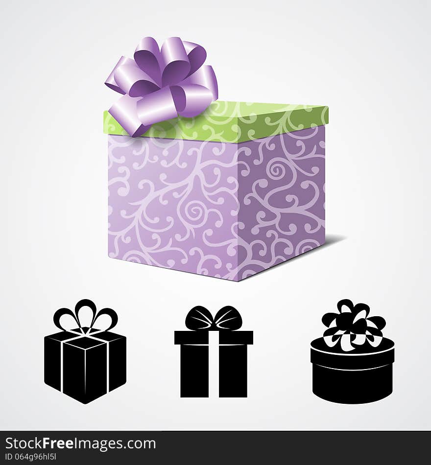 Gift Box  on White and Some Present Icons