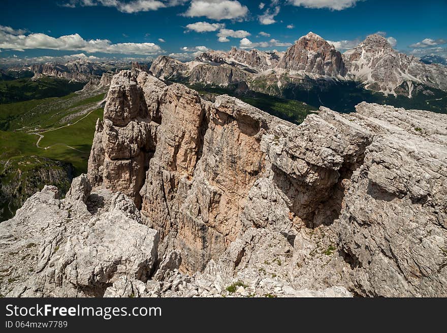 Dolomites Mountains, in the area of the mountain of Formin, Italy. Dolomites Mountains, in the area of the mountain of Formin, Italy.