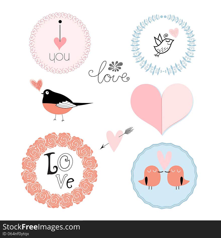 Set of graphic elements to the holiday Valentines Day on a white background. Set of graphic elements to the holiday Valentines Day on a white background