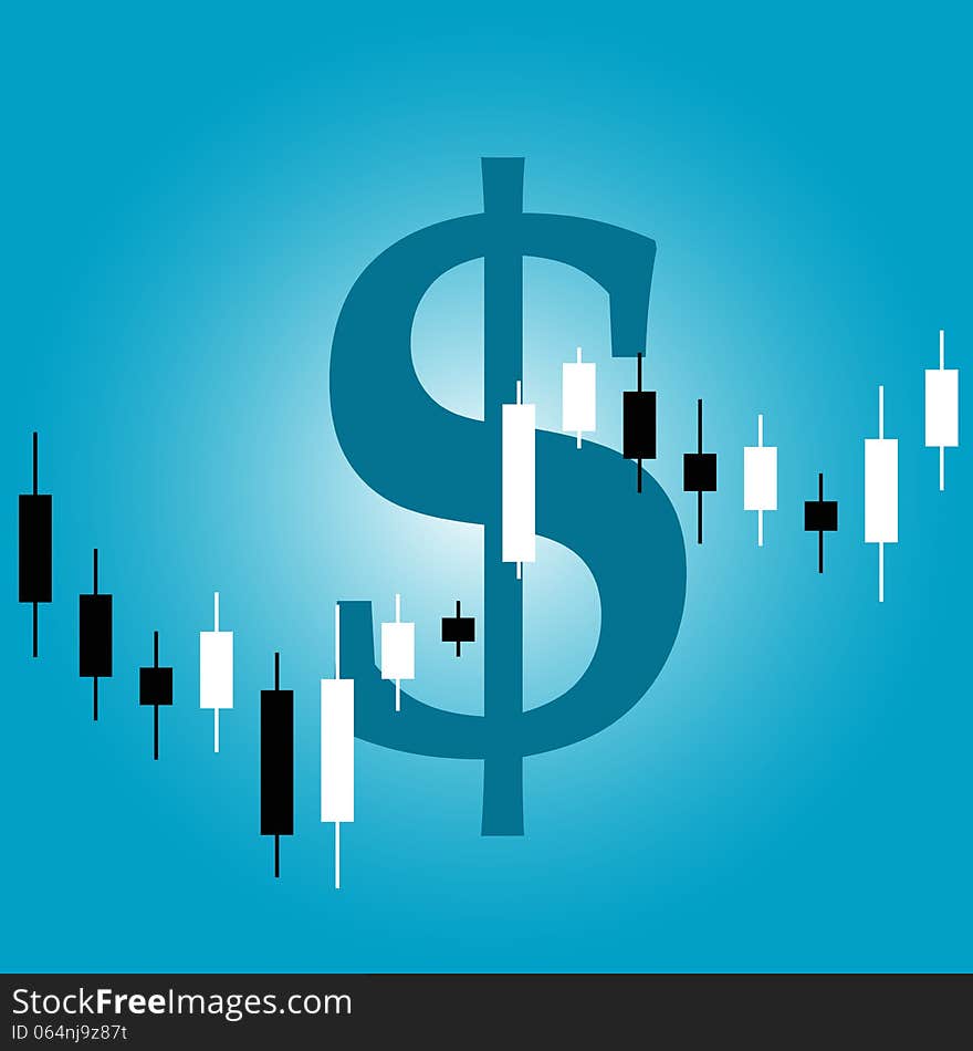 Vector picture of candlestick graph with dollar sign on background. Vector picture of candlestick graph with dollar sign on background