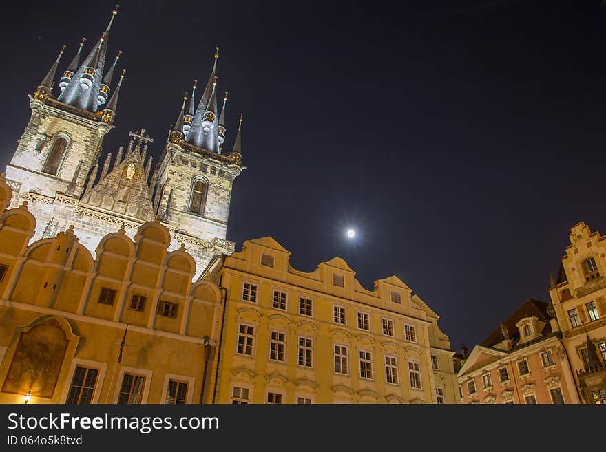 Old Town Square in Prague lit by the Moon