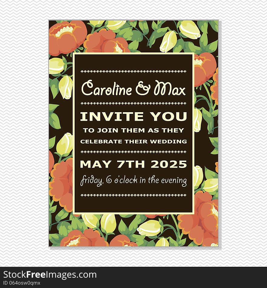 Wedding card or invitation with abstract floral background