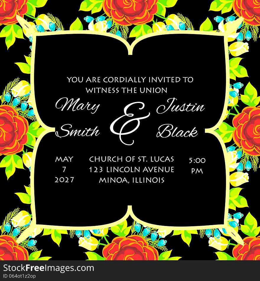 Wedding card or invitation with abstract floral background