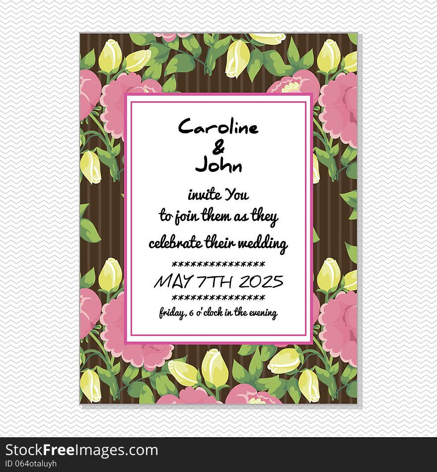 Wedding card or invitation with abstract floral background