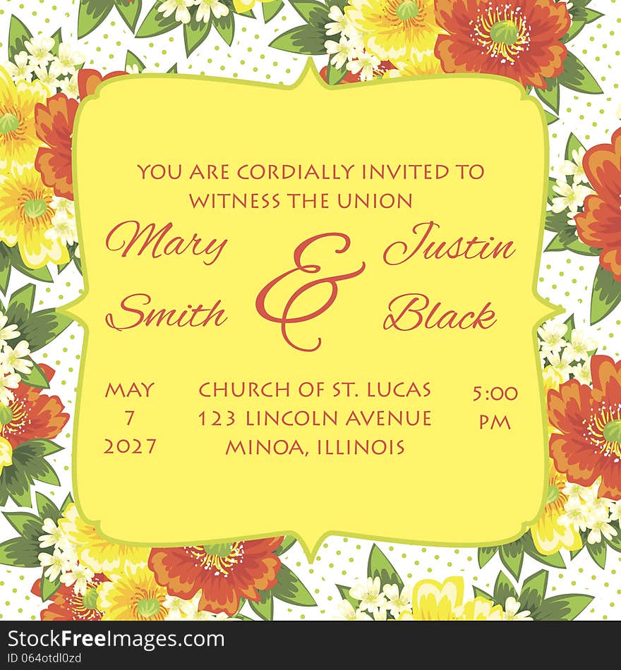 Wedding card or invitation with abstract floral background