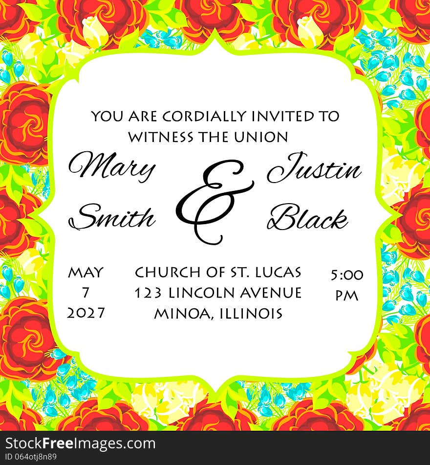 Wedding card or invitation with abstract floral background