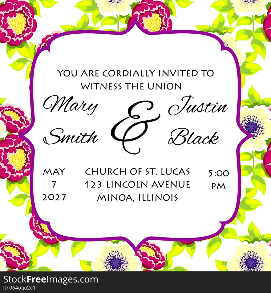 Wedding card or invitation with abstract floral background