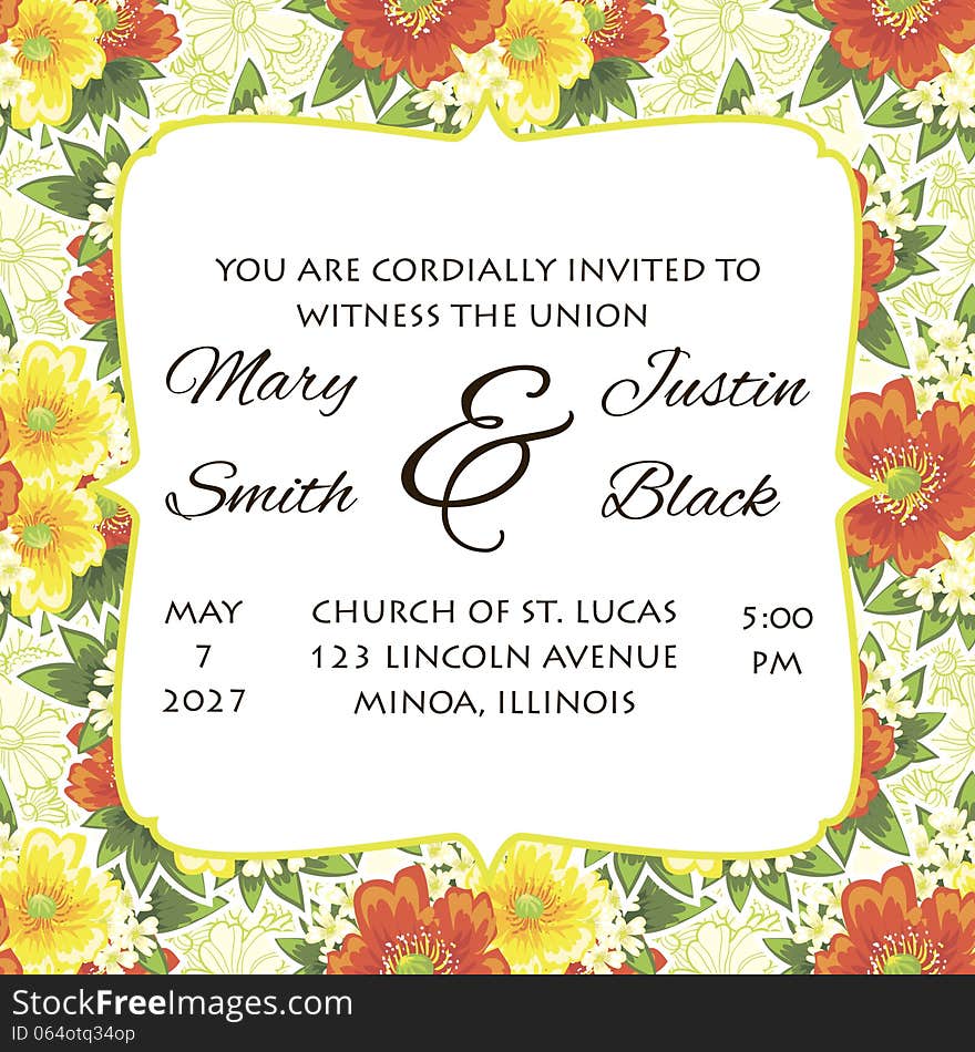 Wedding card or invitation with abstract floral background