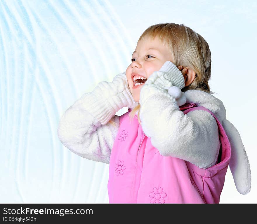 Portrait of a little girl wearing a scarf, christmas, winter, frost