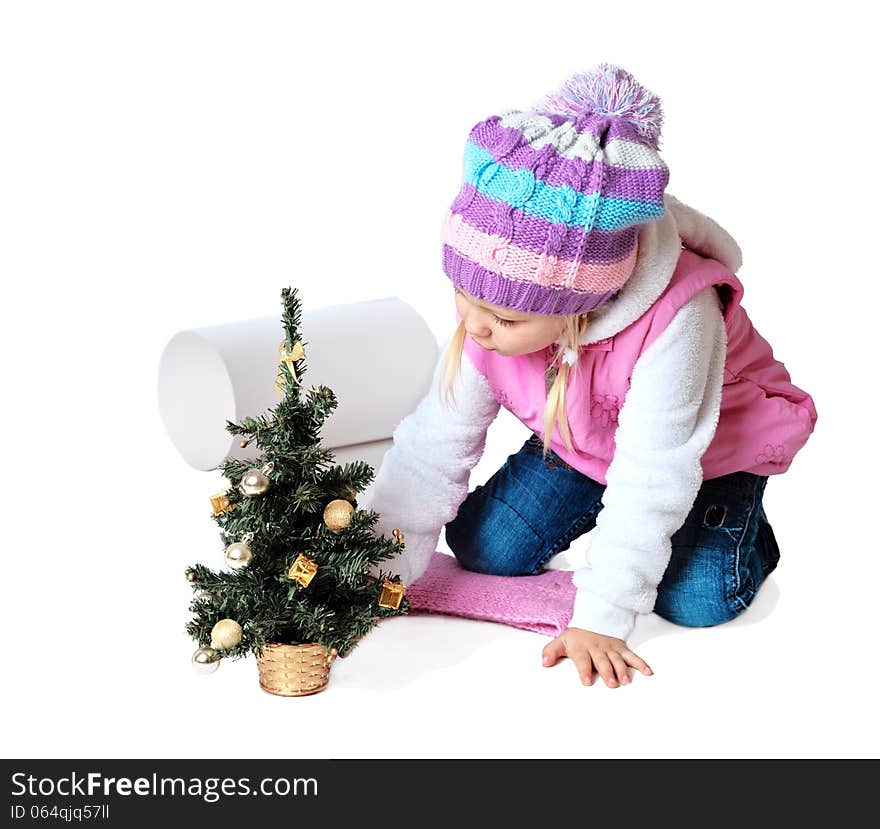 Portrait of a little girl wearing a scarf, christmas, winter, frost