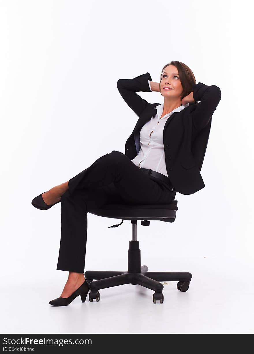 Businesswoman sit on chair isolated with white