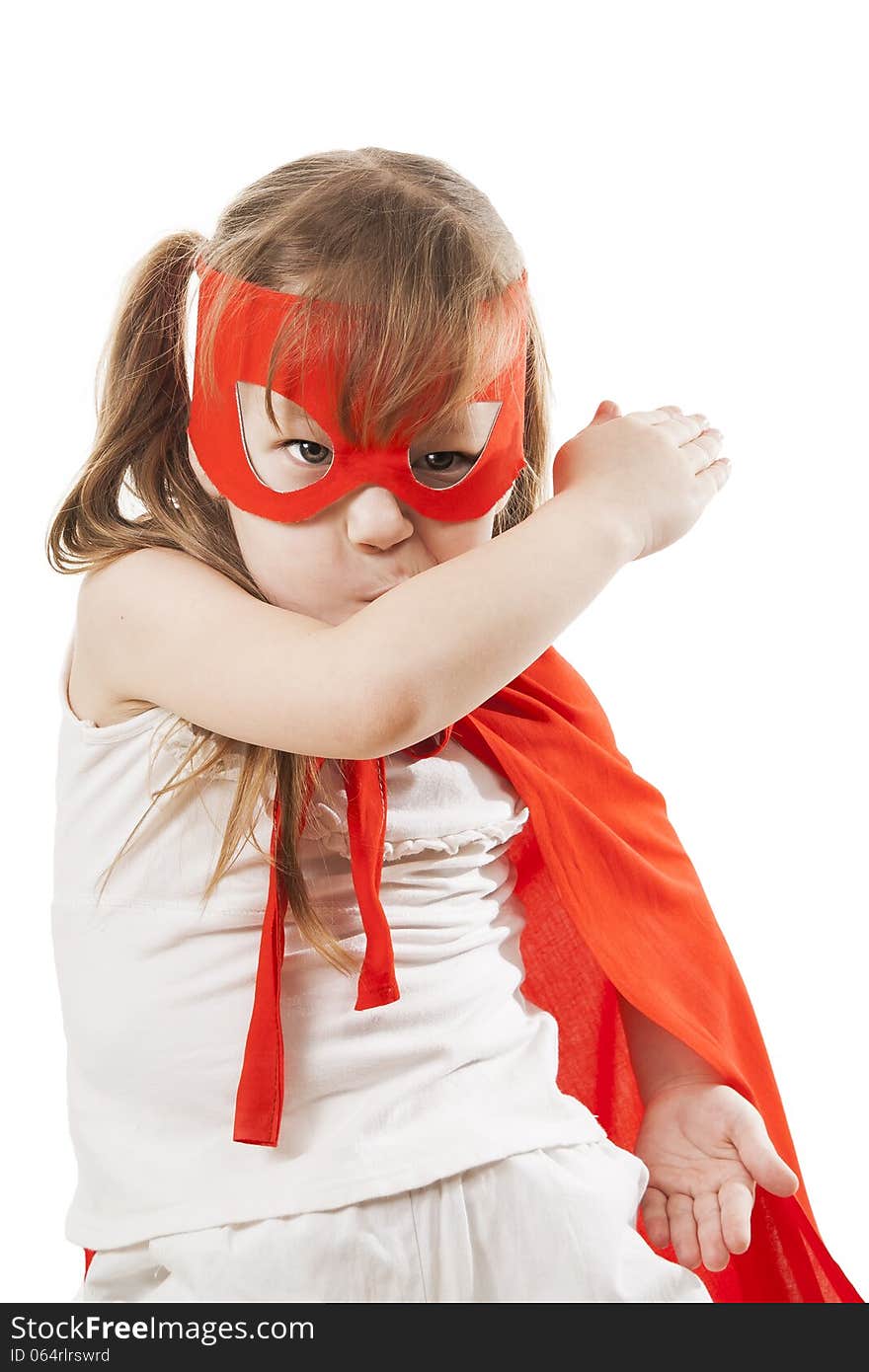 Superhero girl in a red