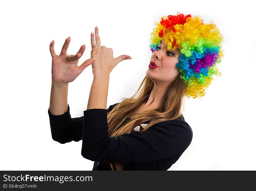 Cheerful Girl And Multi-colored Wig