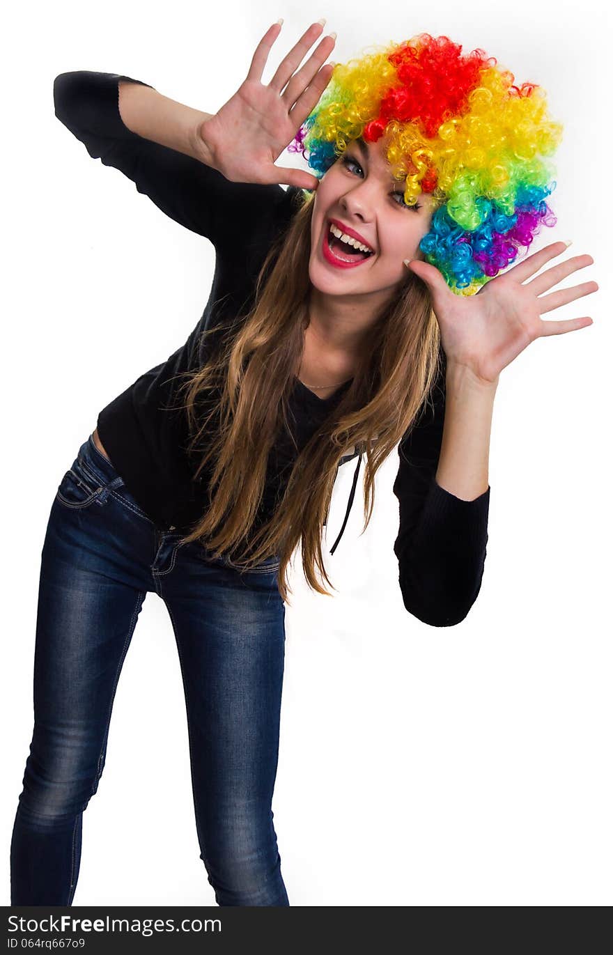 Cheerful Girl And Multi-colored Wig