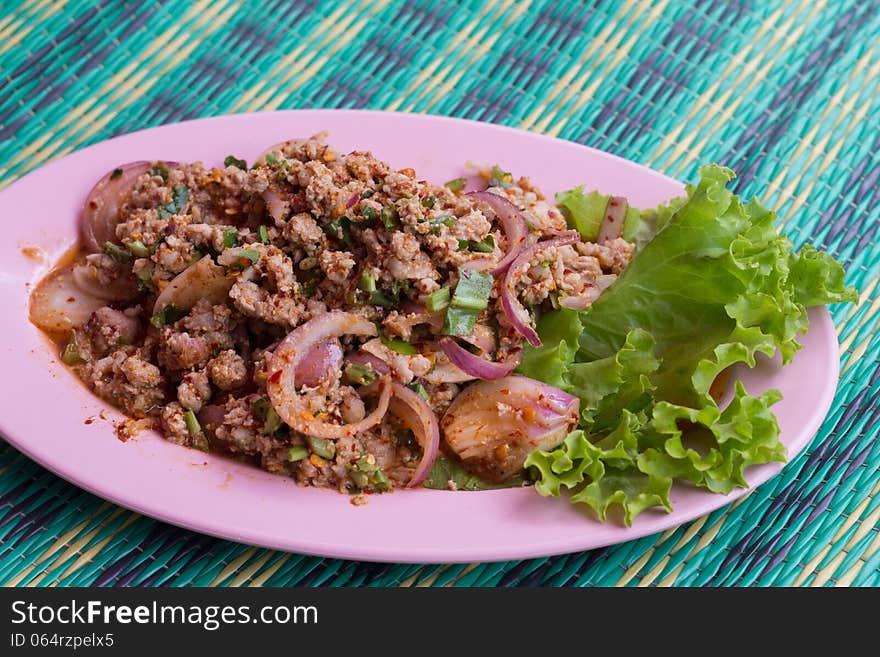 Spicy minced pork, traditional Thai food