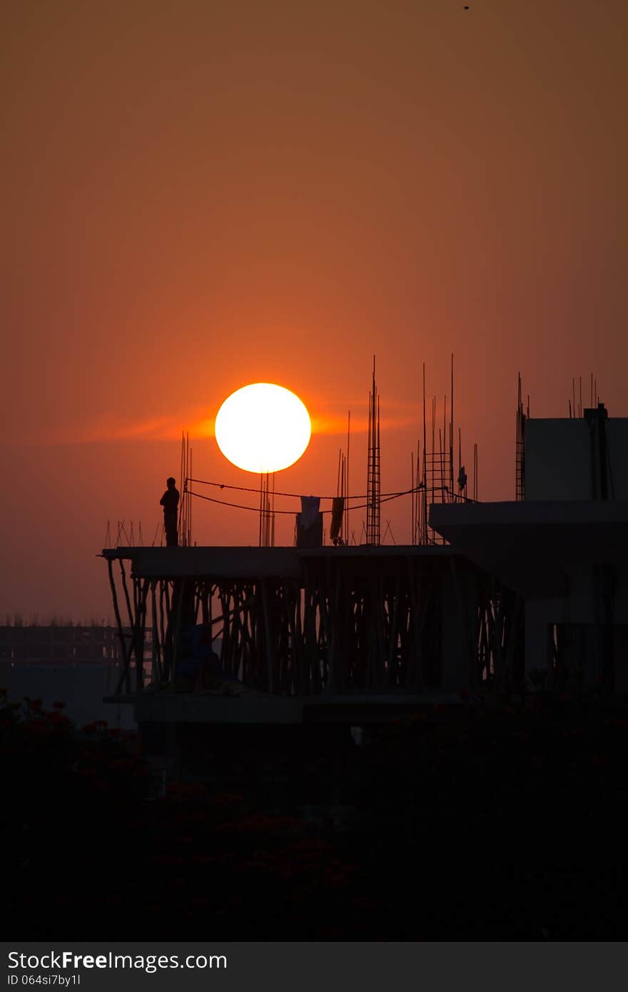 Sunset At The Construction Site