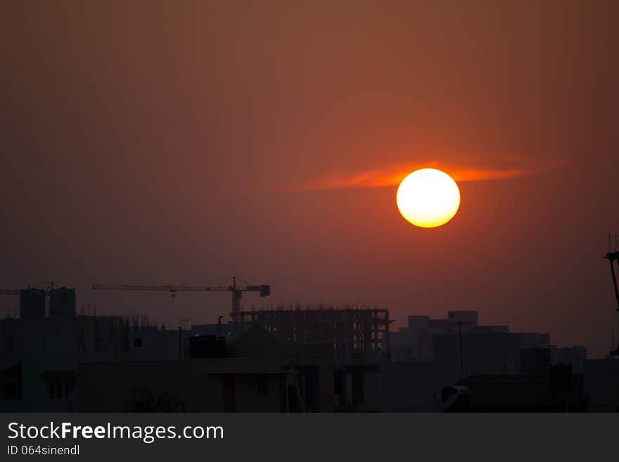 Sunset At The Construction Site