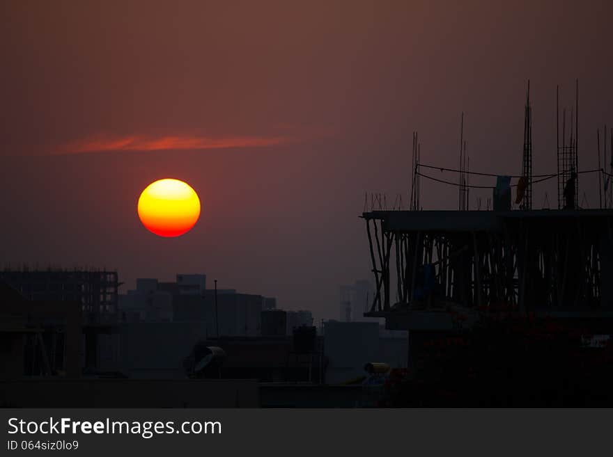 Sunset At The Construction Site