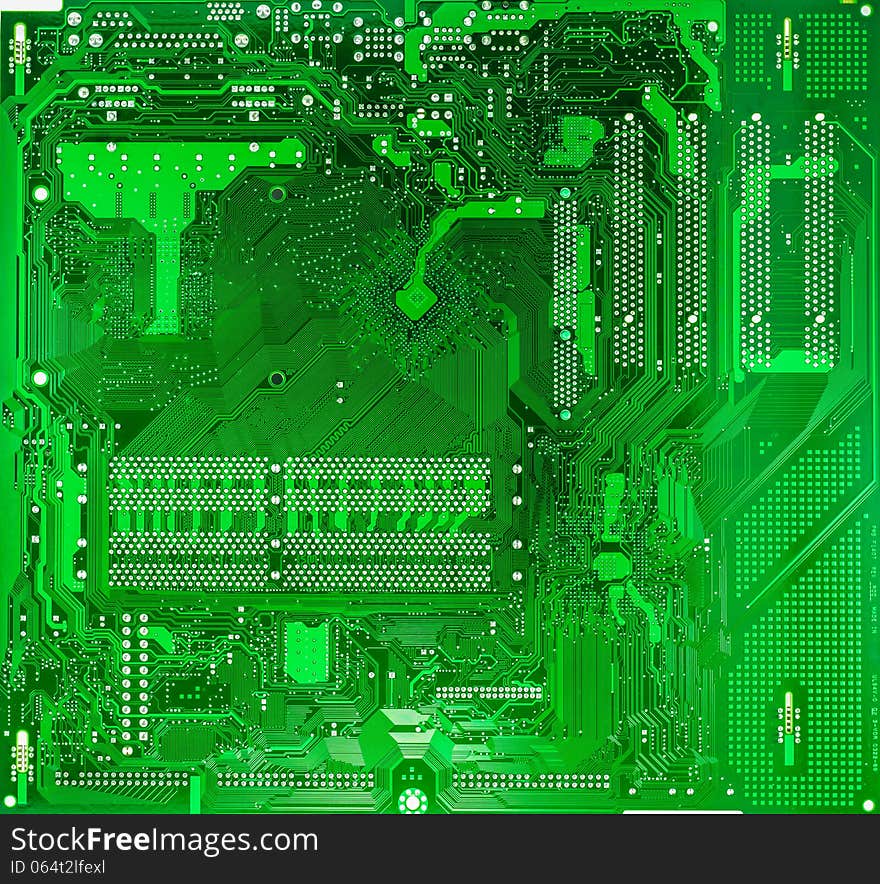 Close up green circuit board of computer