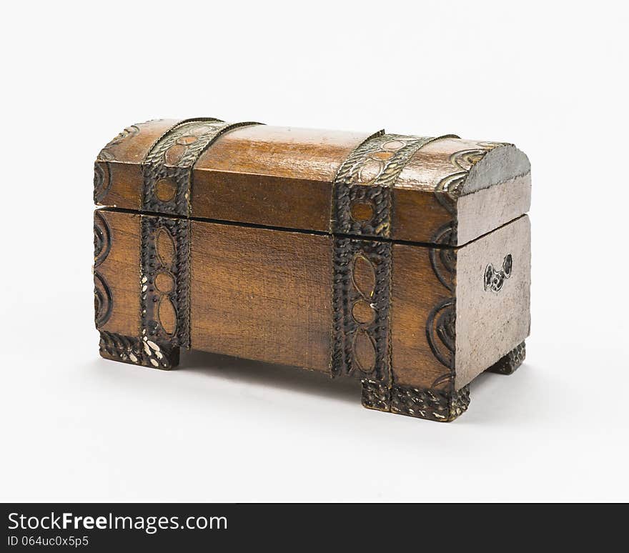 Old wooden treasure box on white background. Old wooden treasure box on white background.