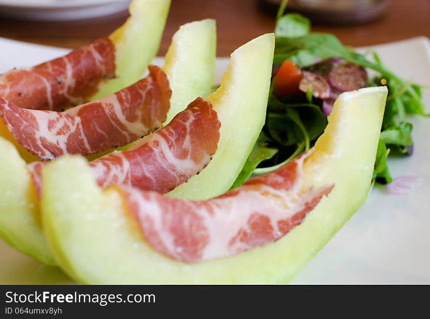 Italian appetizer, ham with melon