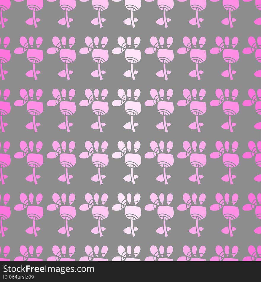 Seamless Pattern With Flowers On A Grey Background