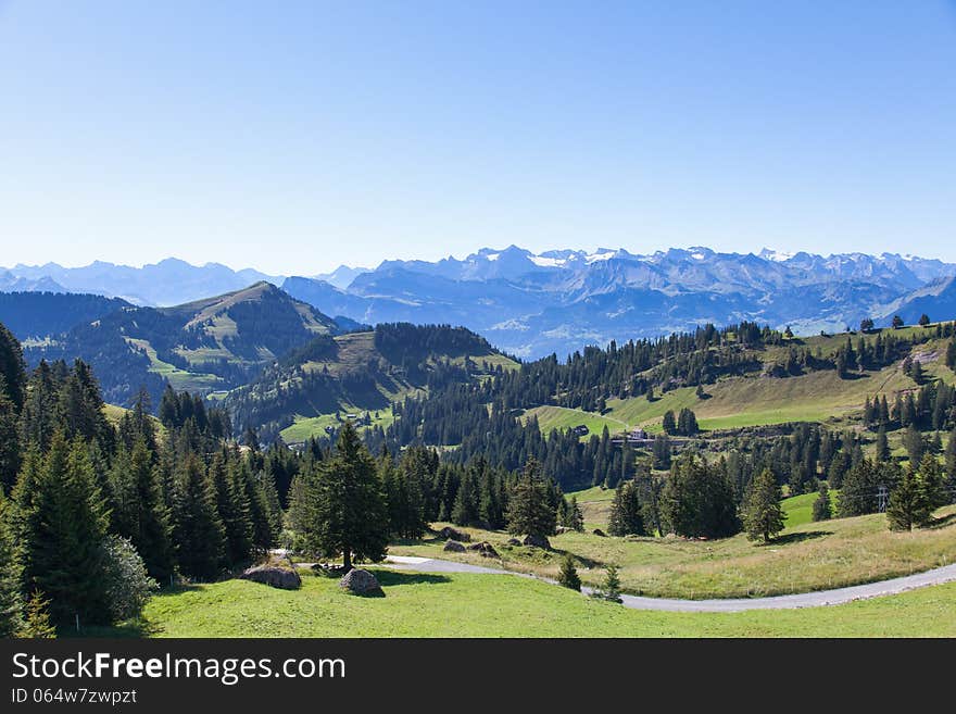 Mountain landscape. Mt. Rigi, Switzerland. Very beginning of September.