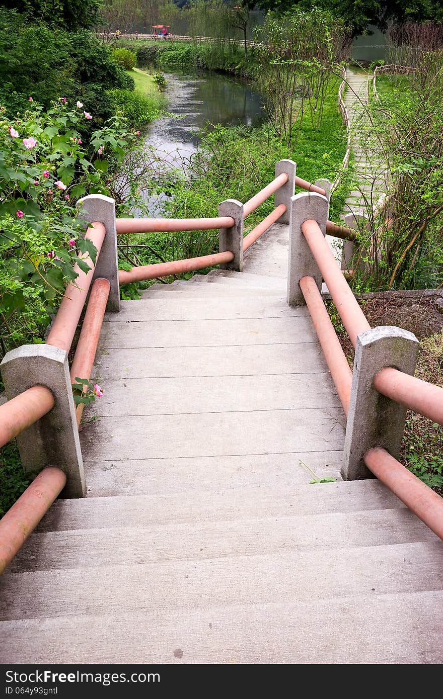 Outdoor concrete stairway path