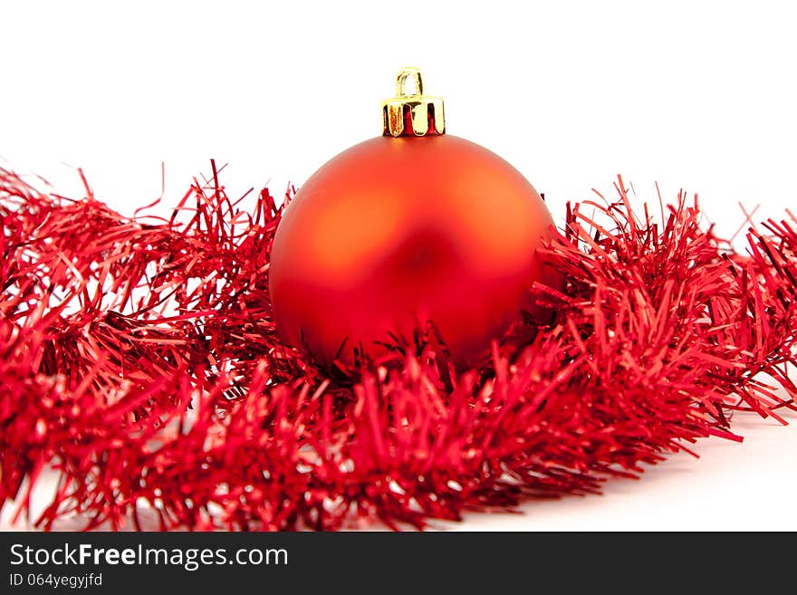 Red Christmas toys on a white background. Red Christmas toys on a white background