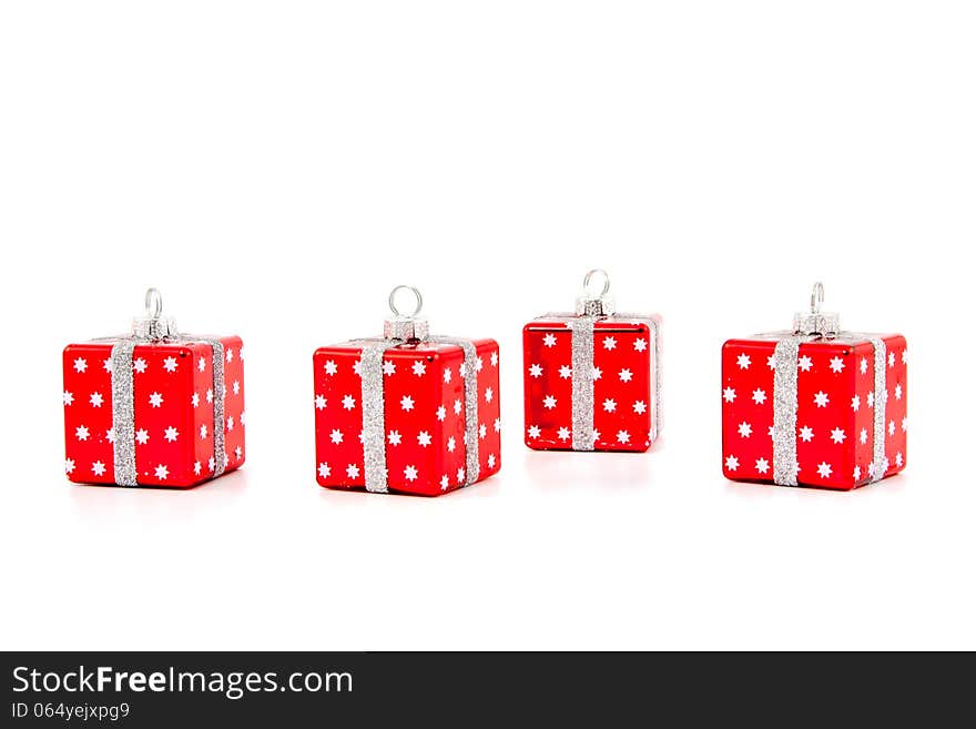 Red Christmas toys on a white background. Red Christmas toys on a white background